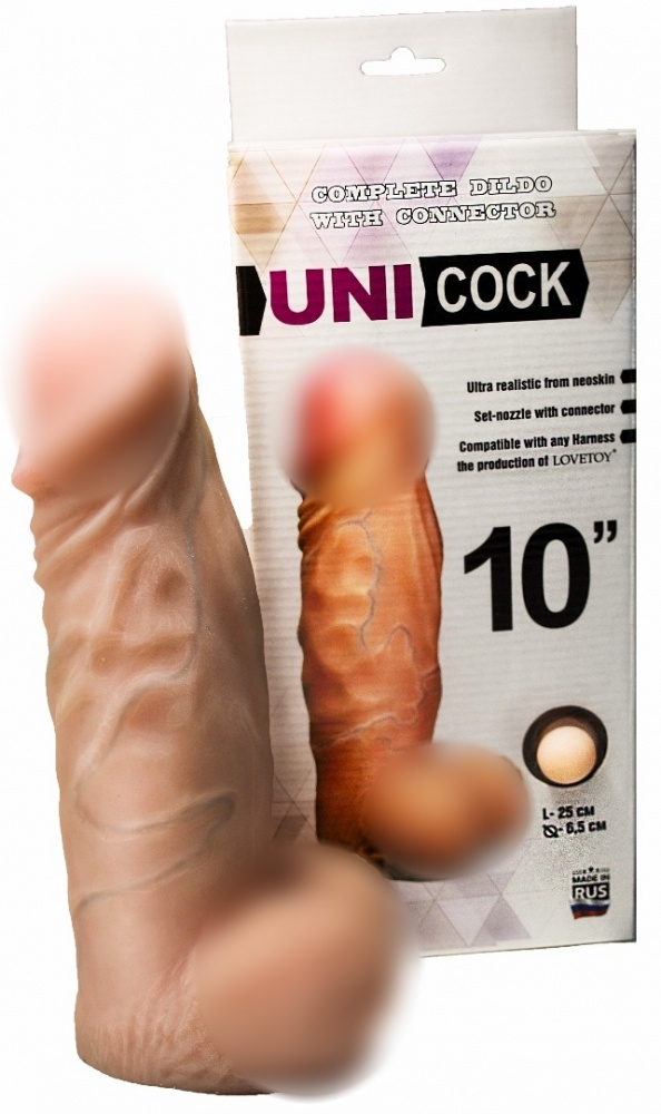 Насадка на страпон "Uni Cock 10" реалистичная, с мошонкой 