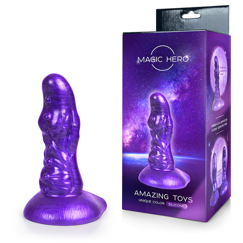Фаллоимитатор на присоске "Magic Hero" рельефный, фиолетовый 